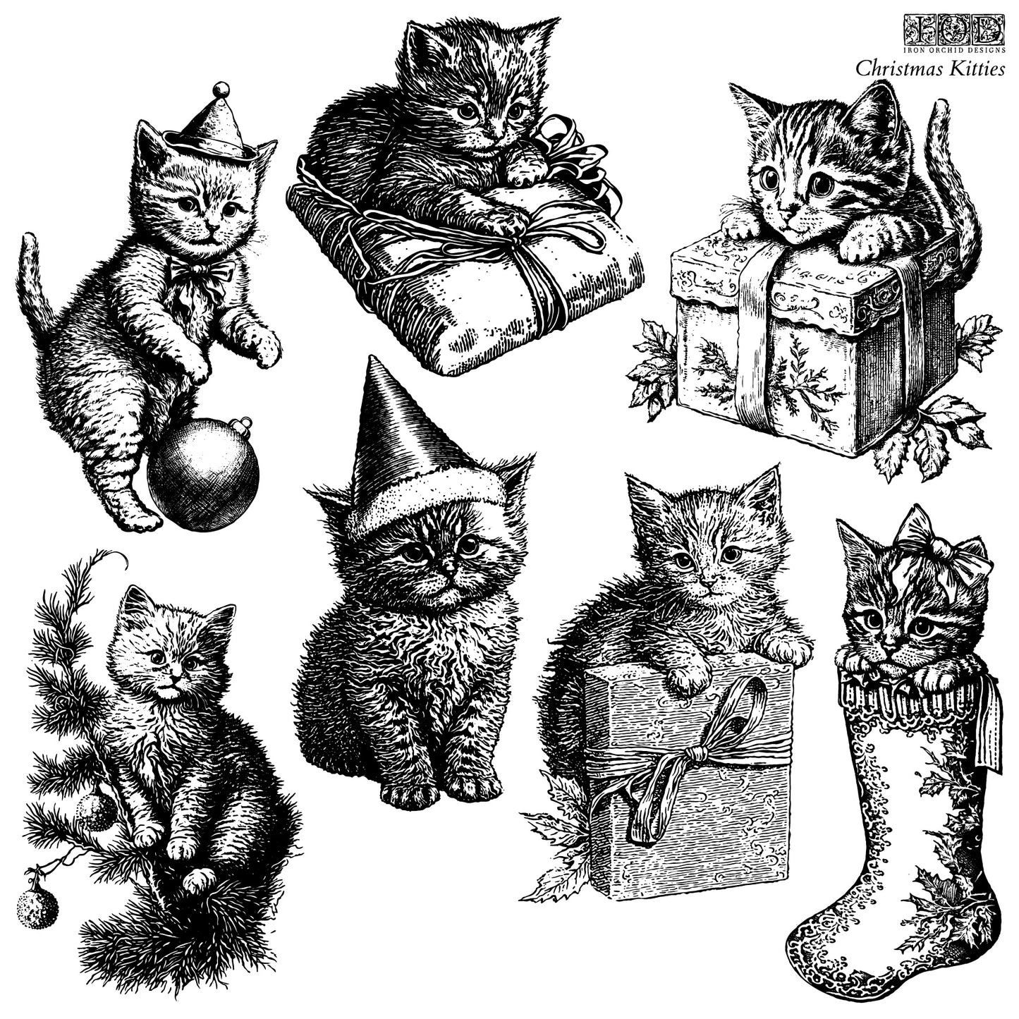 Christmas Kitties 12×12 DECOR STAMP