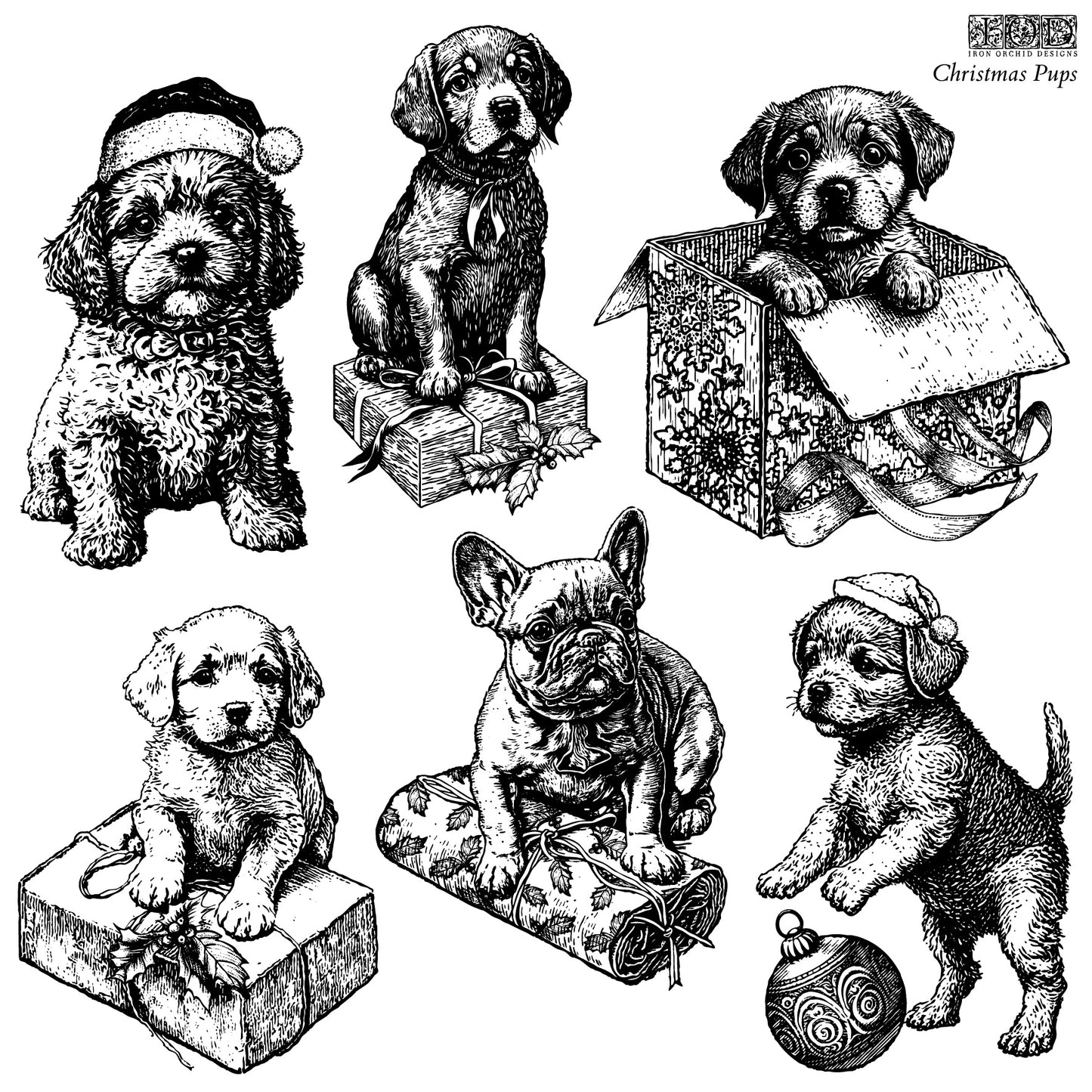 Christmas Pups 12×12 DECOR STAMP