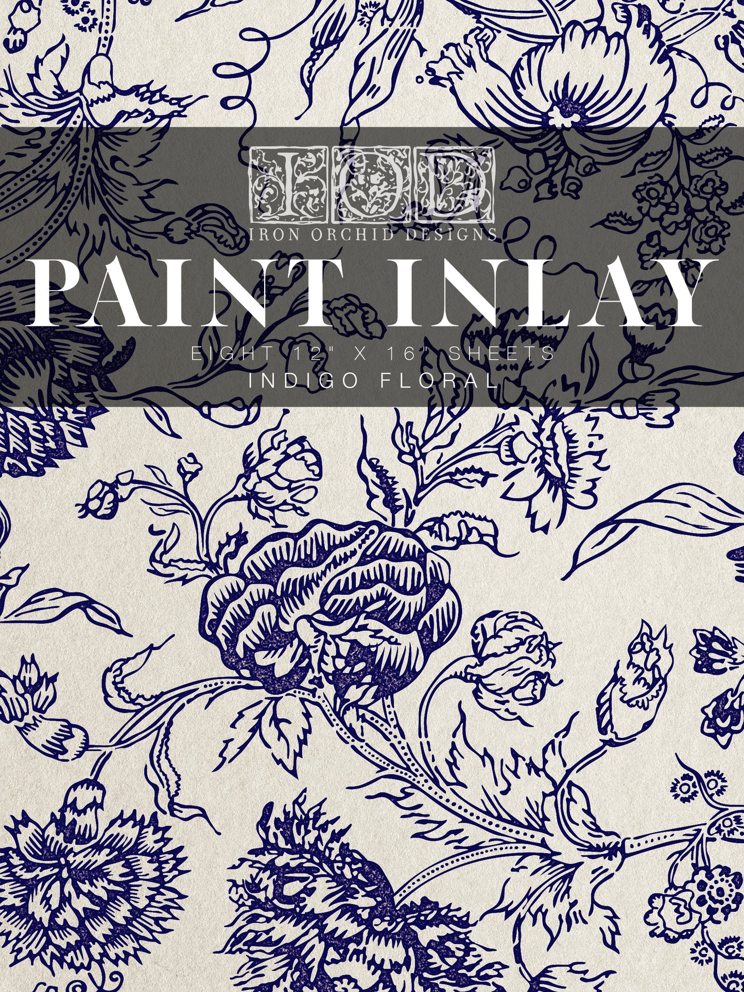 Indigo Floral IOD Paint Inlay 12"X16" Pad